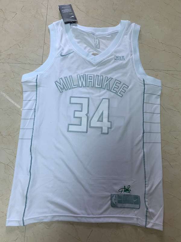 2020 Milwaukee Bucks ANTETOKOUNMPO #34 White MVP Basketball Jersey (Stitched)