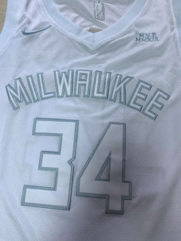 2020 Milwaukee Bucks ANTETOKOUNMPO #34 White MVP Basketball Jersey (Stitched)