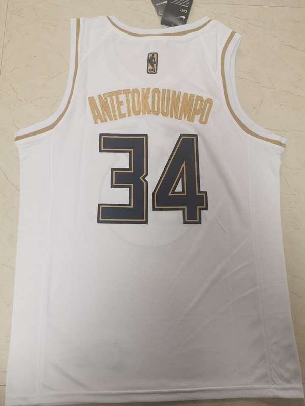 2020 Milwaukee Bucks ANTETOKOUNMPO #34 White Gold Basketball Jersey (Stitched)