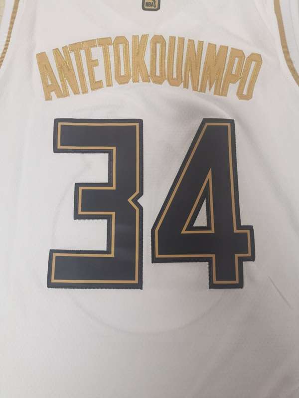 2020 Milwaukee Bucks ANTETOKOUNMPO #34 White Gold Basketball Jersey (Stitched)