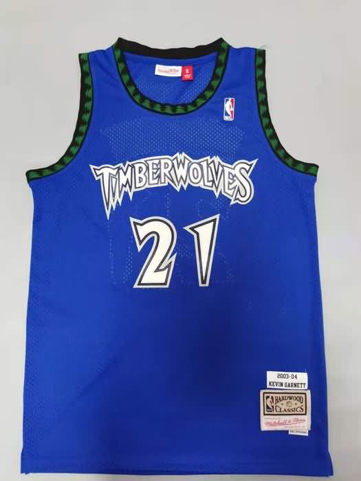 2003/04 Minnesota Timberwolves GARNETT #21 Blue Classics Basketball Jersey (Stitched)