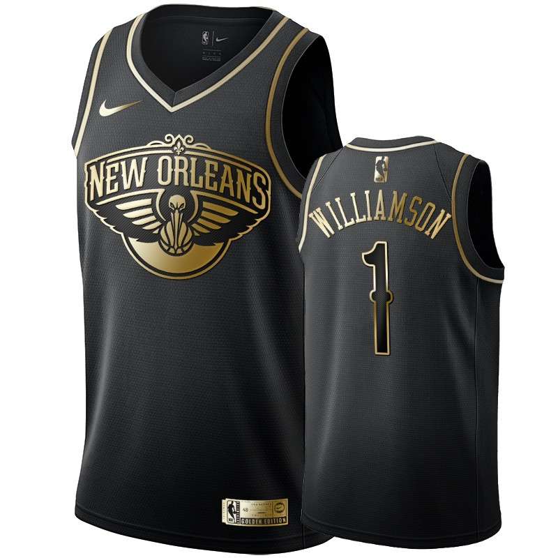 2020 New Orleans Pelicans WILLIAMSON #1 Black Gold Basketball Jersey (Stitched)