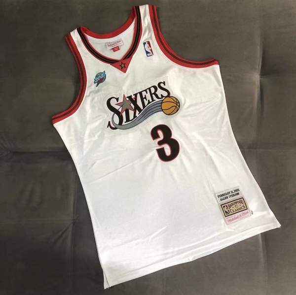 2001 Philadelphia 76ers IVERSON #3 White All Star Classics Basketball Jersey (Closely Stitched)