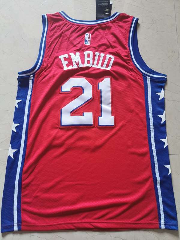 2020 Philadelphia 76ers EMBIID #21 Red Basketball Jersey (Stitched)