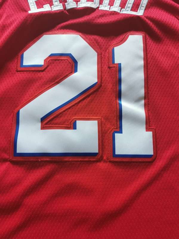 2020 Philadelphia 76ers EMBIID #21 Red Basketball Jersey (Stitched)