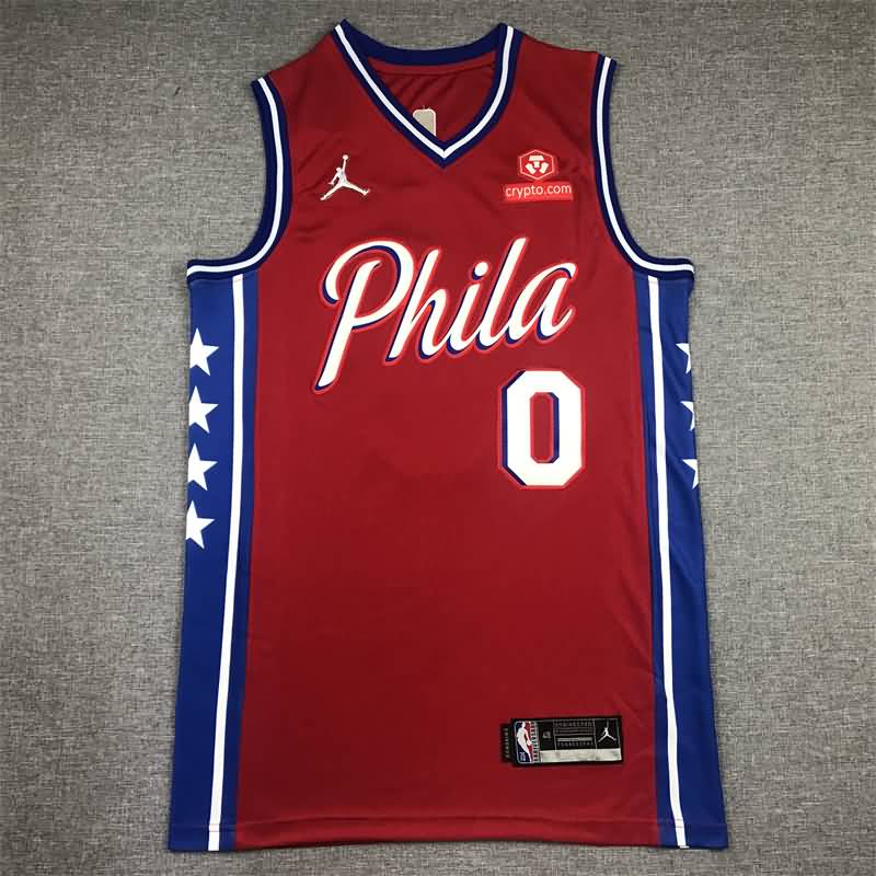 21/22 Philadelphia 76ers MAXEY #0 Red AJ Basketball Jersey (Stitched)