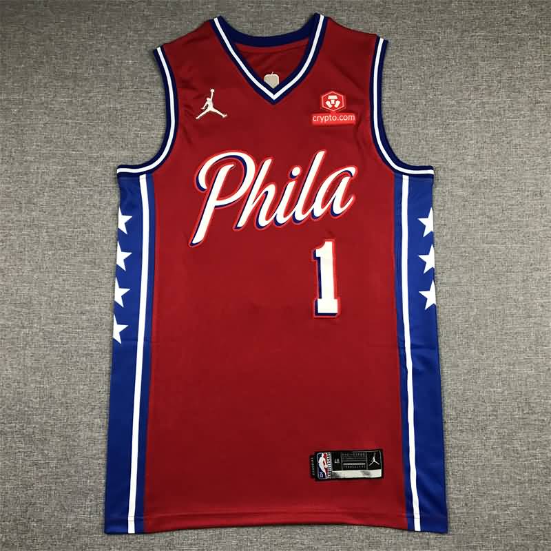 21/22 Philadelphia 76ers HARDEN #1 Red AJ Basketball Jersey (Stitched)