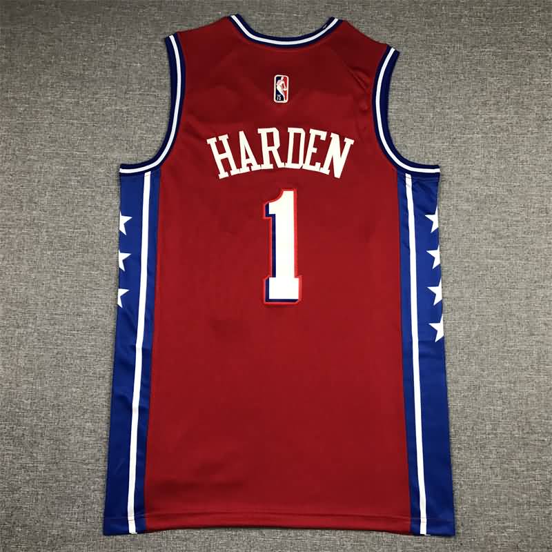 21/22 Philadelphia 76ers HARDEN #1 Red AJ Basketball Jersey (Stitched)