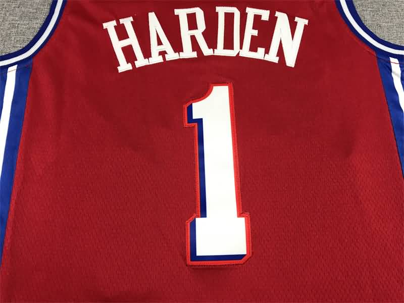 21/22 Philadelphia 76ers HARDEN #1 Red AJ Basketball Jersey (Stitched)