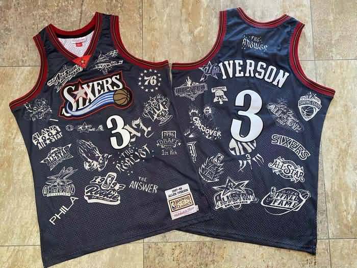 1997/98 Philadelphia 76ers IVERSON #3 Black Classics Basketball Jersey 04 (Closely Stitched)