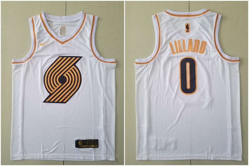 2020 Portland Trail Blazers LILLARD #0 White Gold Basketball Jersey (Stitched)