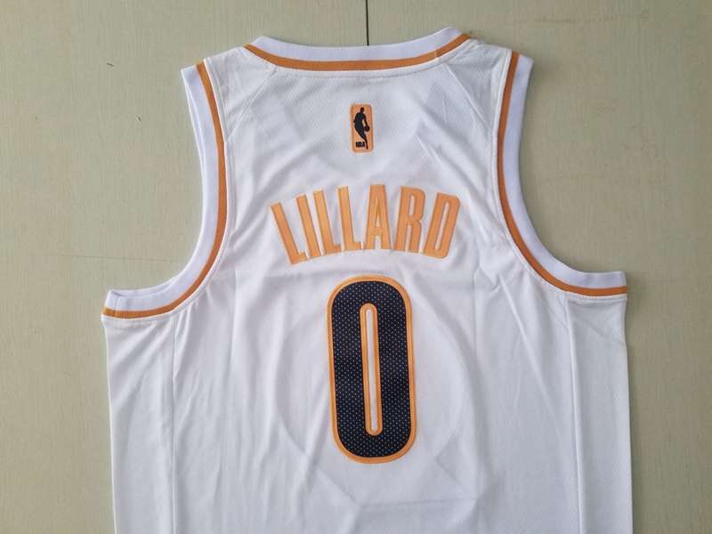 2020 Portland Trail Blazers LILLARD #0 White Gold Basketball Jersey (Stitched)