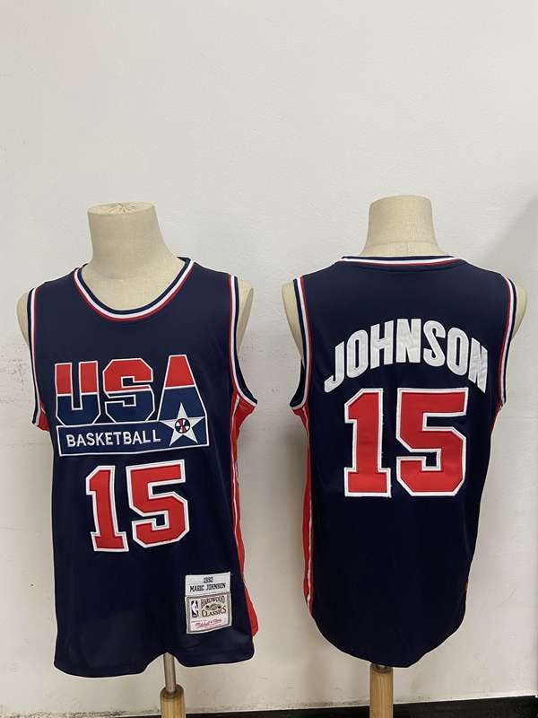 1992 USA JOHNSON #15 Dark Blue Classics Basketball Jersey (Stitched)