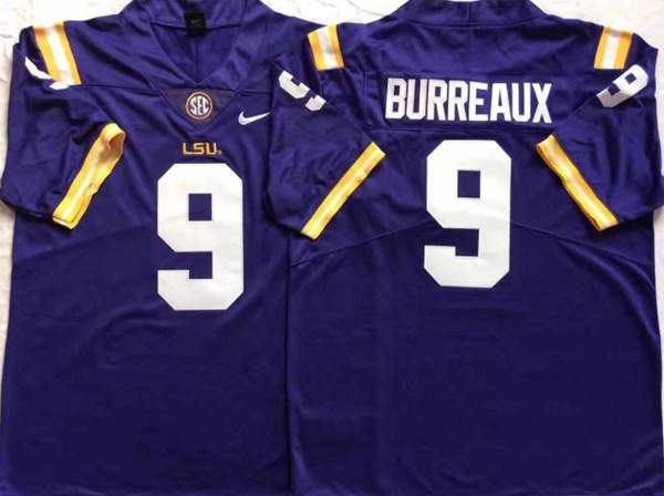 LSU Tigers BURREAUX #9 Purple NCAA Football Jersey