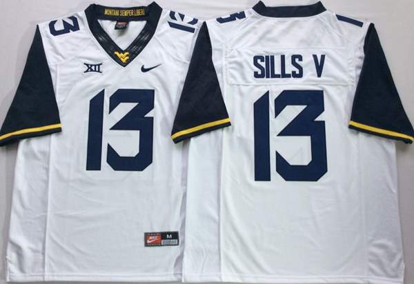 West Virginia Mountaineers SILLS V #13 White NCAA Football Jersey
