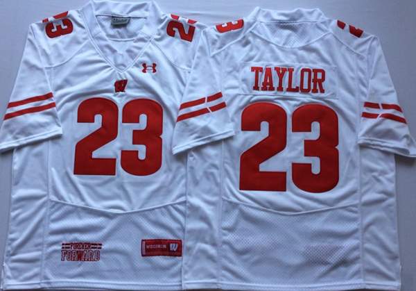 Wisconsin Badgers TAYLOR #23 White NCAA Football Jersey