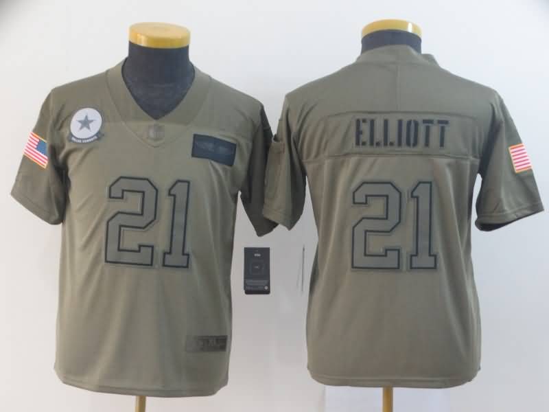 Kids Dallas Cowboys ELLIOTT #21 Olive Salute To Service NFL Jersey