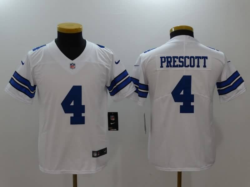 Kids Dallas Cowboys PRESCOTT #4 White NFL Jersey