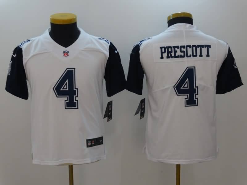 Kids Dallas Cowboys PRESCOTT #4 White NFL Jersey 02