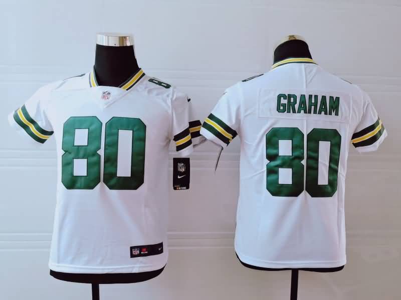 Kids Green Bay Packers GRAHAM #80 White NFL Jersey