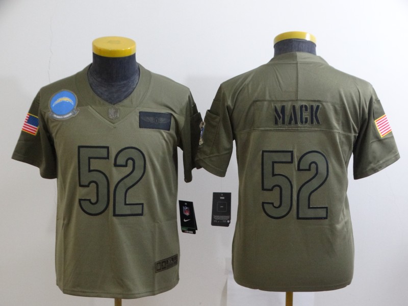 Kids Los Angeles Chargers MACK #52 Olive Salute To Service NFL Jersey