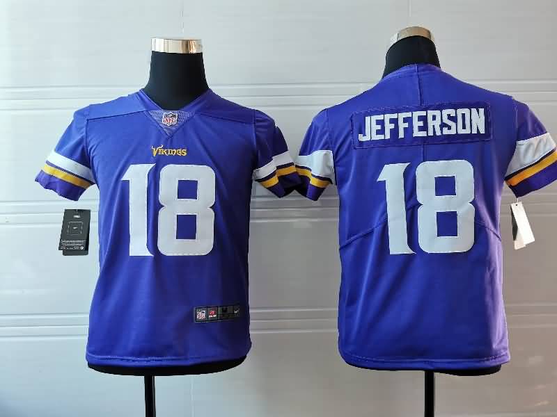 Kids Minnesota Vikings JEFFERSON #18 Purple NFL Jersey