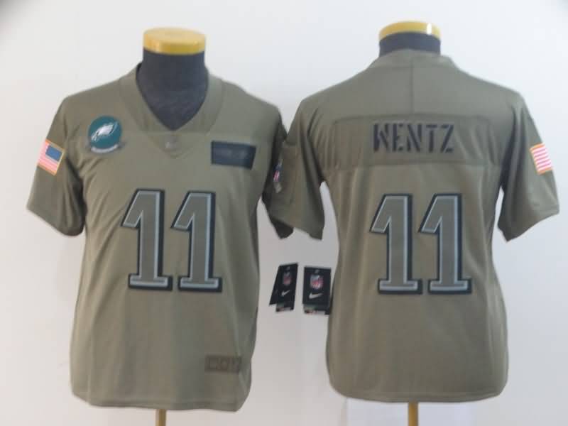 Kids Philadelphia Eagles WENTZ #11 Olive Salute To Service NFL Jersey