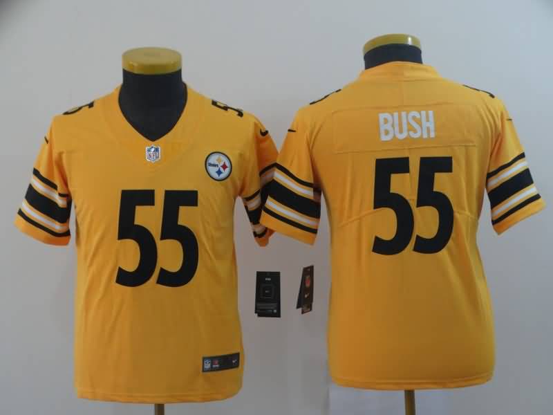 Kids Pittsburgh Steelers BUSH #55 Yellow Inverted Legend NFL Jersey