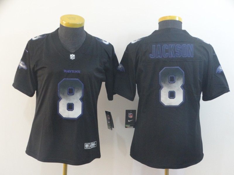 Baltimore Ravens JACKSON #8 Black Smoke Fashion Women NFL Jersey