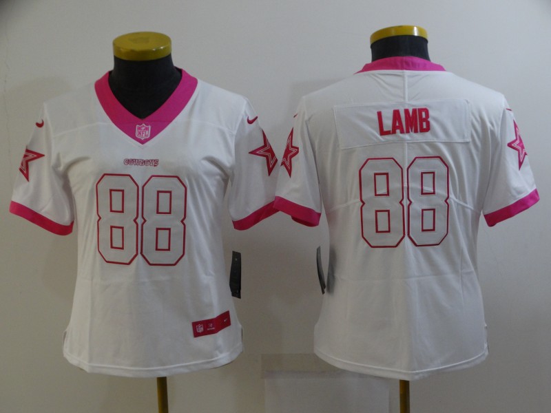 Dallas Cowboys LAMB #88 White Fashion Women NFL Jersey