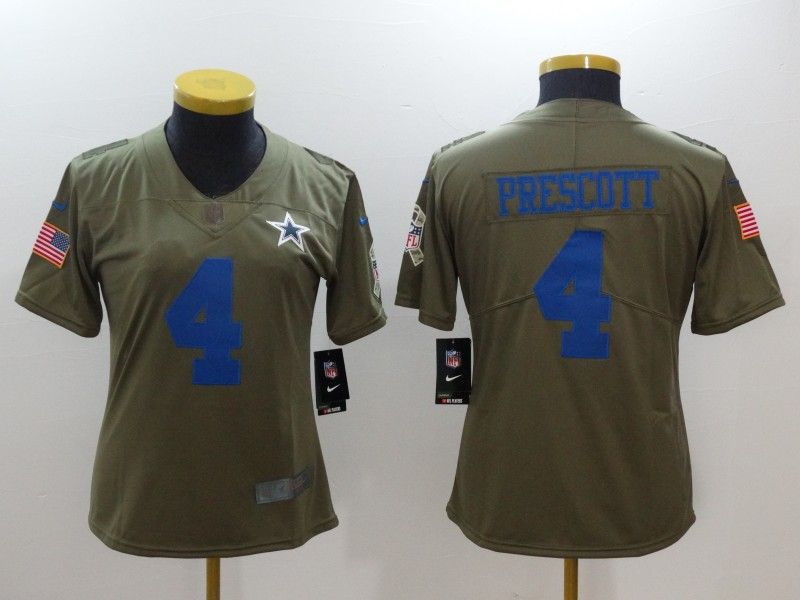 Dallas Cowboys PRESCOTT #4 Olive Salute To Service Women NFL Jersey 03