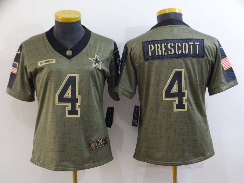 Dallas Cowboys PRESCOTT #4 Olive Salute To Service Women NFL Jersey 06