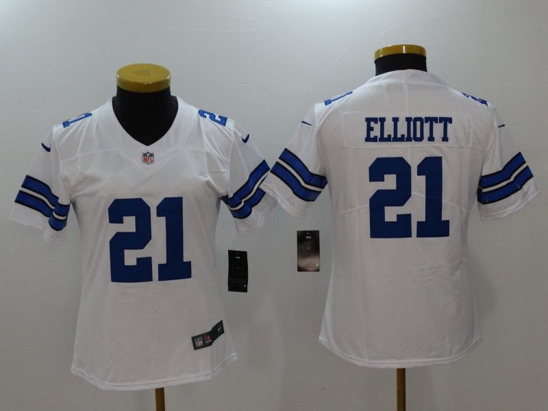 Dallas Cowboys ELLIOTT #21 White Women NFL Jersey 03