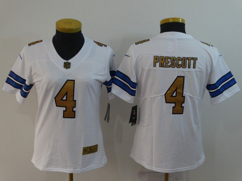 Dallas Cowboys PRESCOTT #4 White Women NFL Jersey