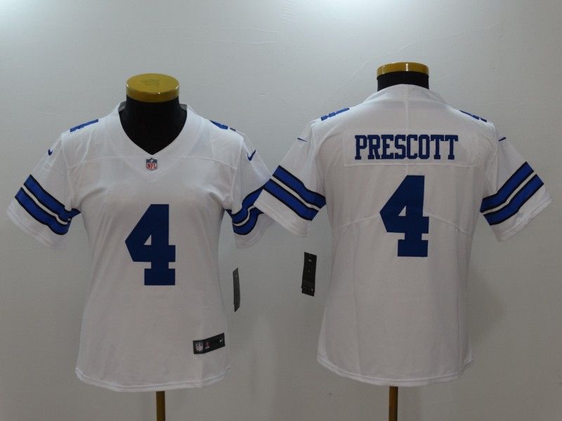 Dallas Cowboys PRESCOTT #4 White Women NFL Jersey 03