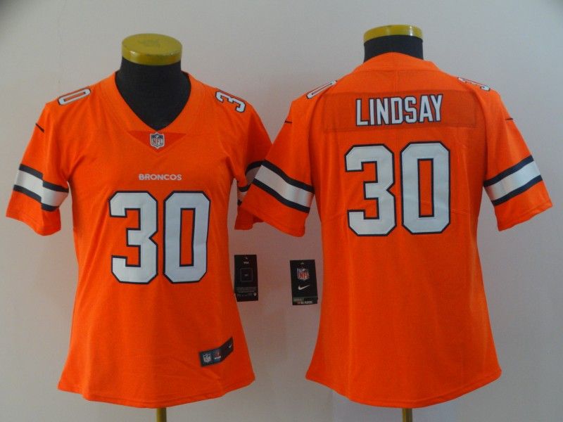 Denver Broncos LINDSAY #30 Orange Women NFL Jersey 02