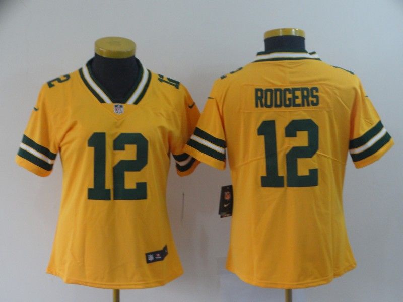 Green Bay Packers RODGERS #12 Yellow Inverted Legend Women NFL Jersey