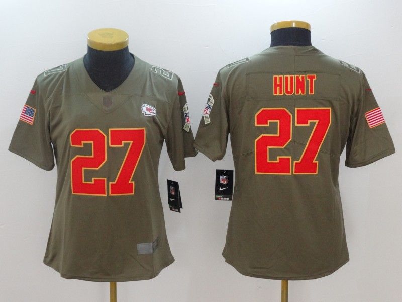 Kansas City Chiefs HUNT #27 Olive Salute To Service Women NFL Jersey