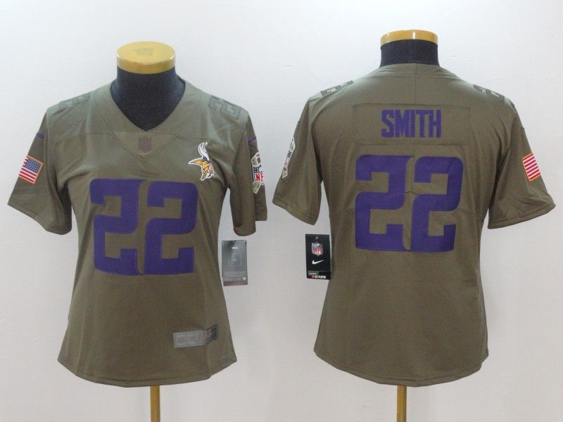 Minnesota Vikings SMITH #22 Olive Salute To Service Women NFL Jersey