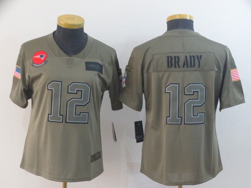 New England Patriots BRADY #12 Olive Salute To Service Women NFL Jersey