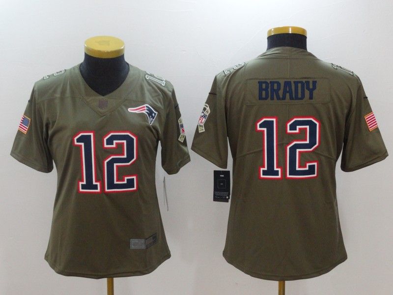 New England Patriots BRADY #12 Olive Salute To Service Women NFL Jersey 03