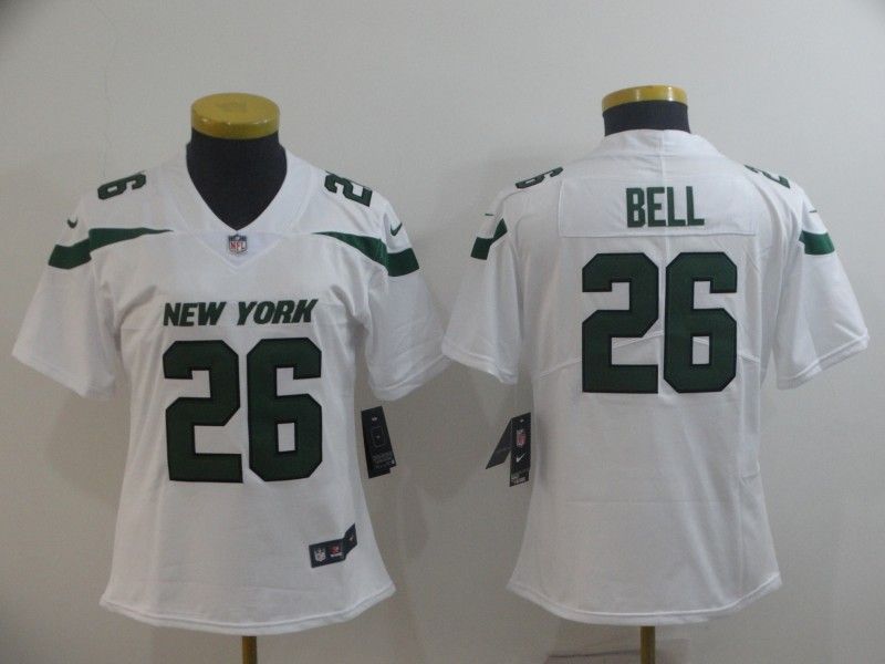 New York Jets BELL #26 White Women NFL Jersey