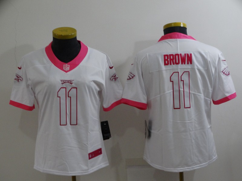Philadelphia Eagles BROWN #11 White Smoke Fashion Women NFL Jersey