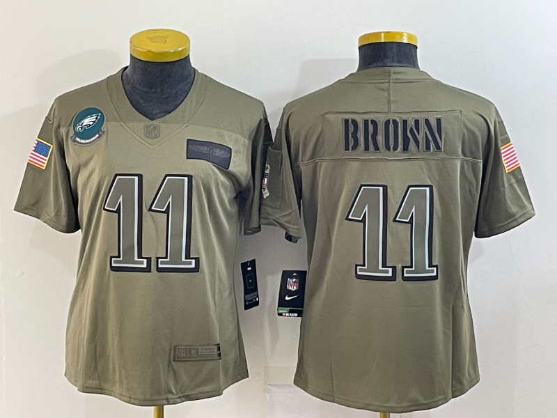 Philadelphia Eagles BROWN #11 Olive Salute To Service Women NFL Jersey 03