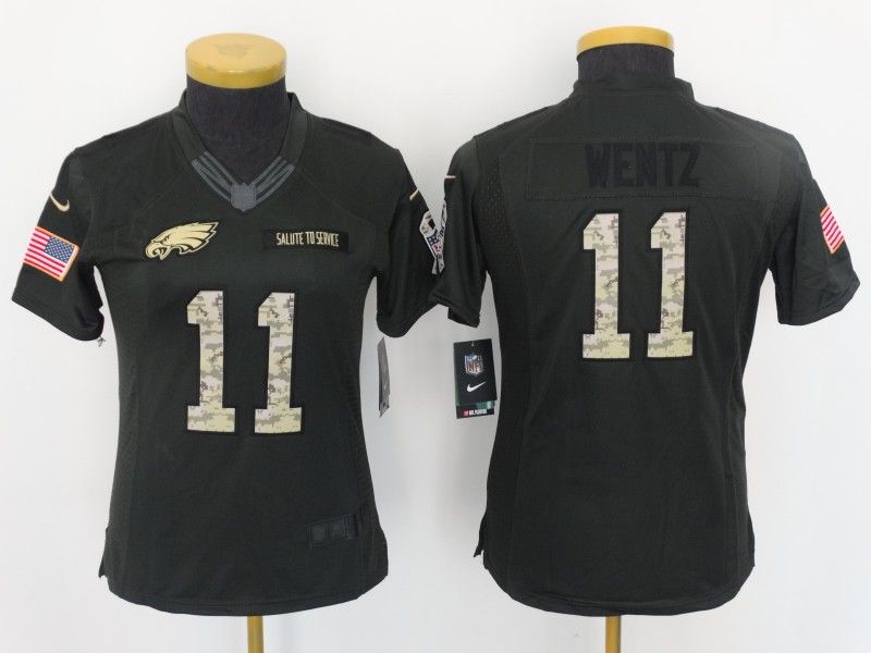 Philadelphia Eagles WENTZ #11 Olive Salute To Service Women NFL Jersey 04