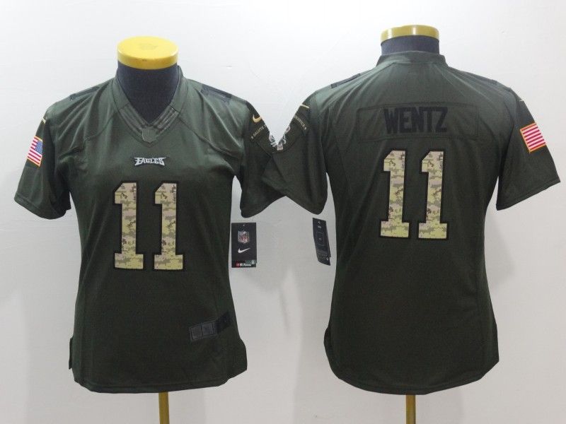 Philadelphia Eagles WENTZ #11 Olive Salute To Service Women NFL Jersey 05