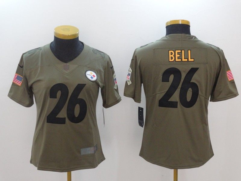 Pittsburgh Steelers BELL #26 Olive Salute To Service Women NFL Jersey