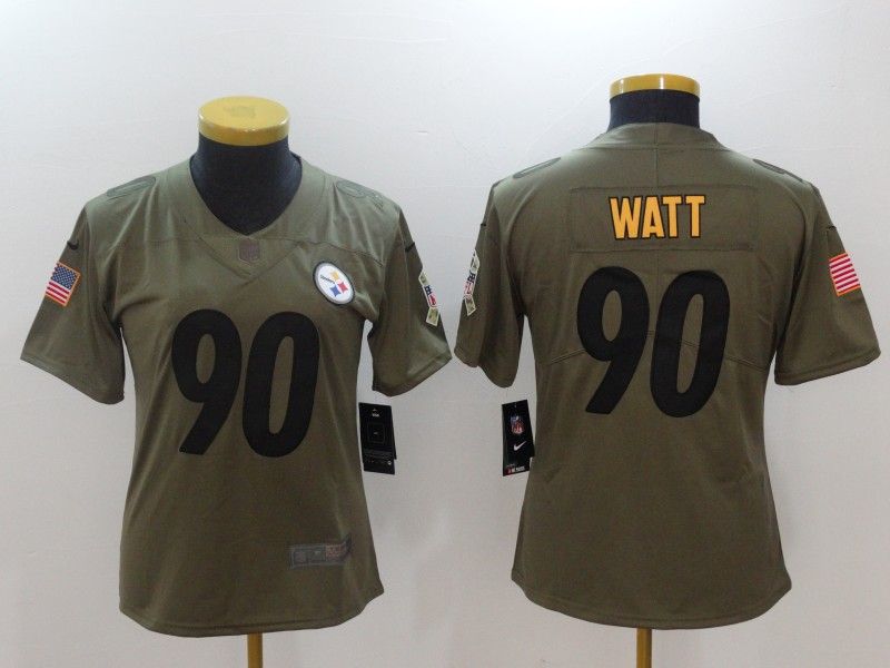 Pittsburgh Steelers WATT #90 Olive Salute To Service Women NFL Jersey