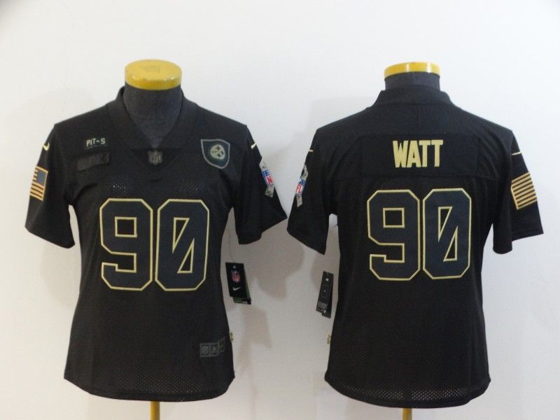 Pittsburgh Steelers WATT #90 Black Gold Salute To Service Women NFL Jersey