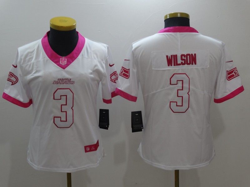 Seattle Seahawks WILSON #3 White Fashion Women NFL Jersey